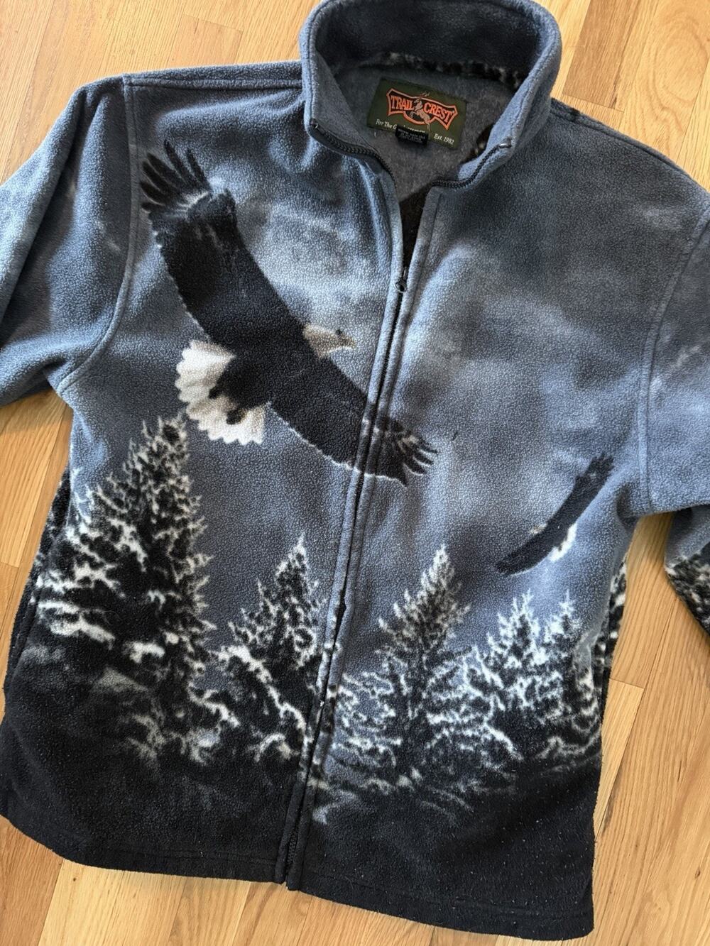 Trail Crest Jacket Blue Fleece Winter Eagle All Over Print Large Streetwear